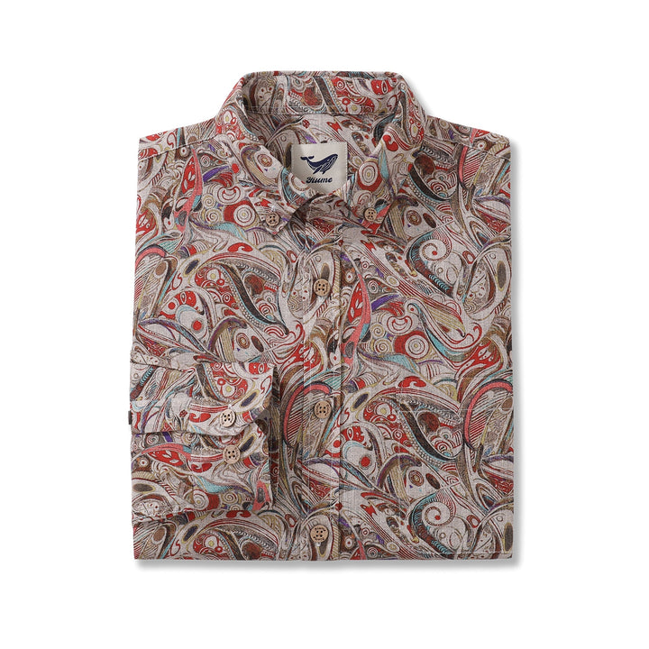 Men's Hawaiian Shirt Geometry of Tradition Cotton Button-down Long Sleeve Aloha Shirt By Cigar