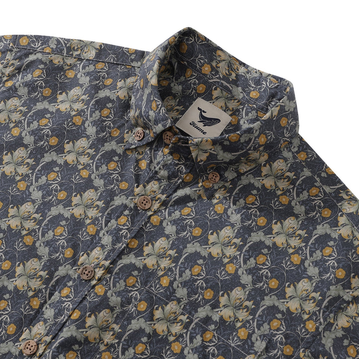 Men's Hawaiian Shirt Vintage Floral Print Cotton Button-down Short Sleeve Aloha Shirt By Sherry