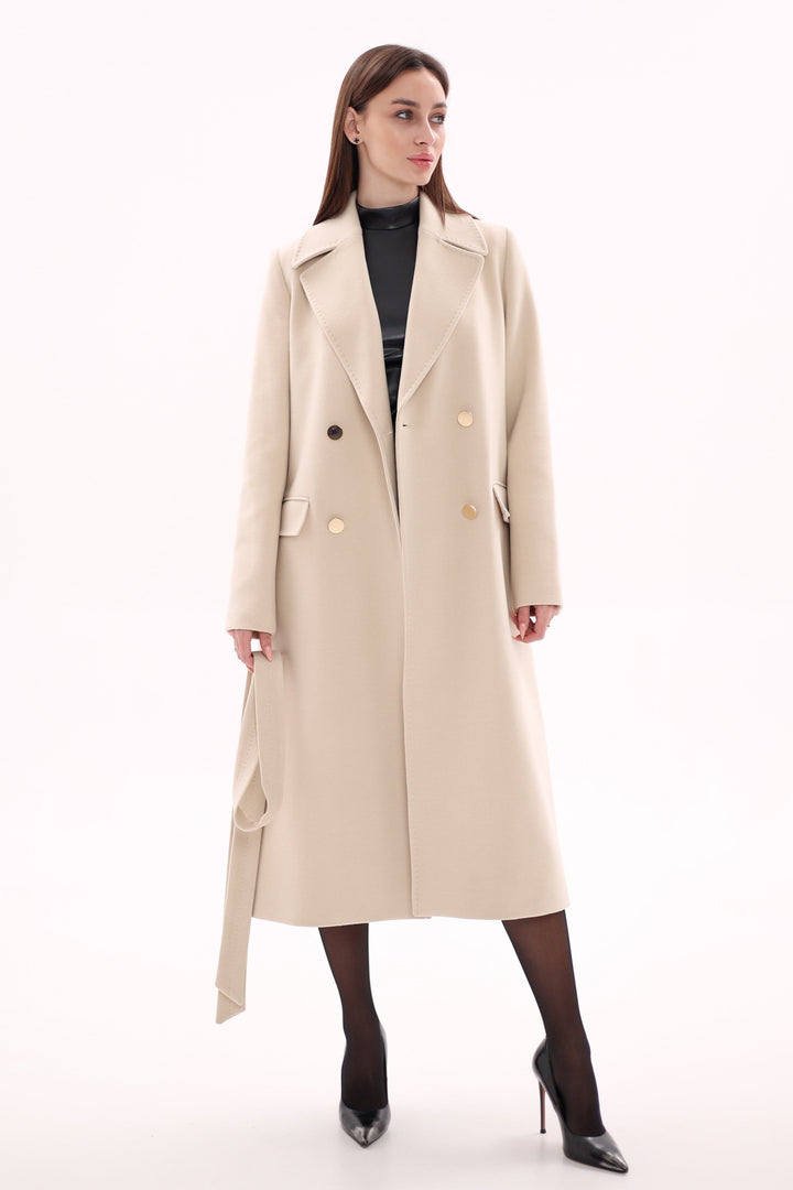 Denise Cashmere Blend Overcoat in Nude