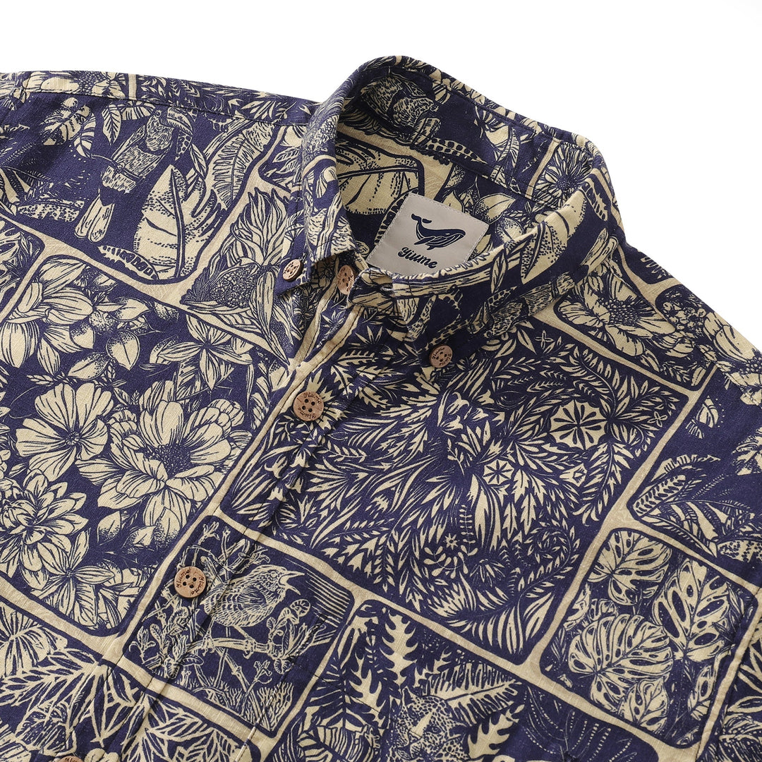 Vintage Men's Hawaiian Shirt Jungle Cotton Button-down Long Sleeve Aloha Shirt By Yakima