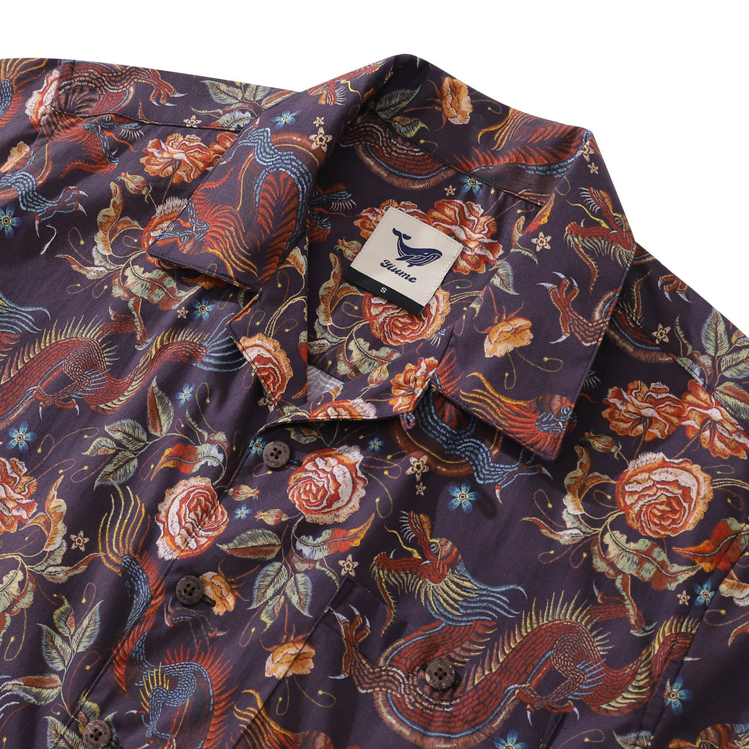 Hawaiian Shirt For Men Embroidered Dragon Pattern Shirt Camp Collar 100% Cotton By Sun