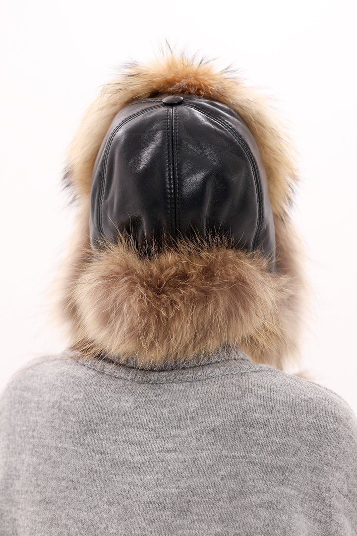Genuine Racoon Fur Genuine Leather Hat