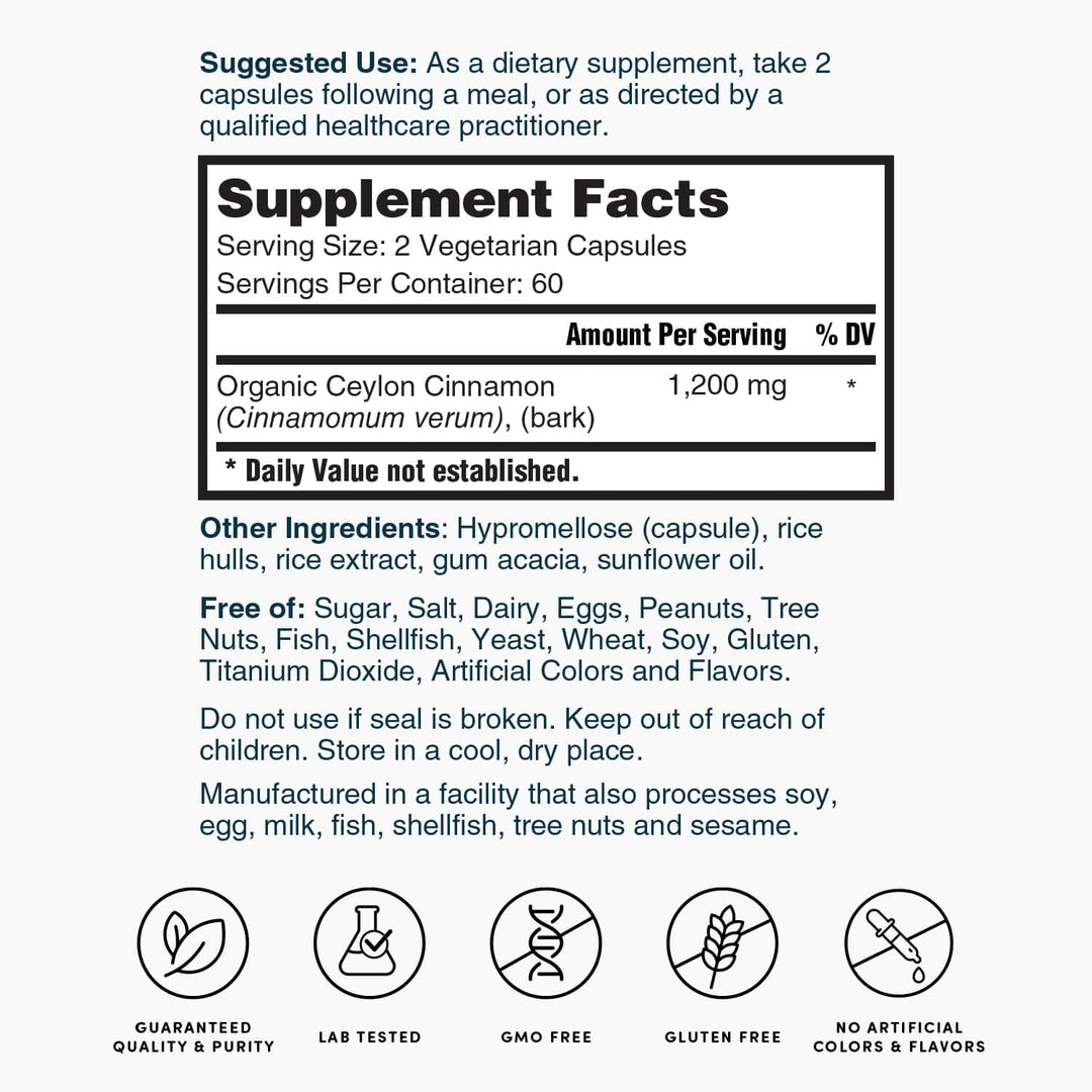 Nature's Lab Ceylon Cinnamon 1,200 mg - 120 Capsules