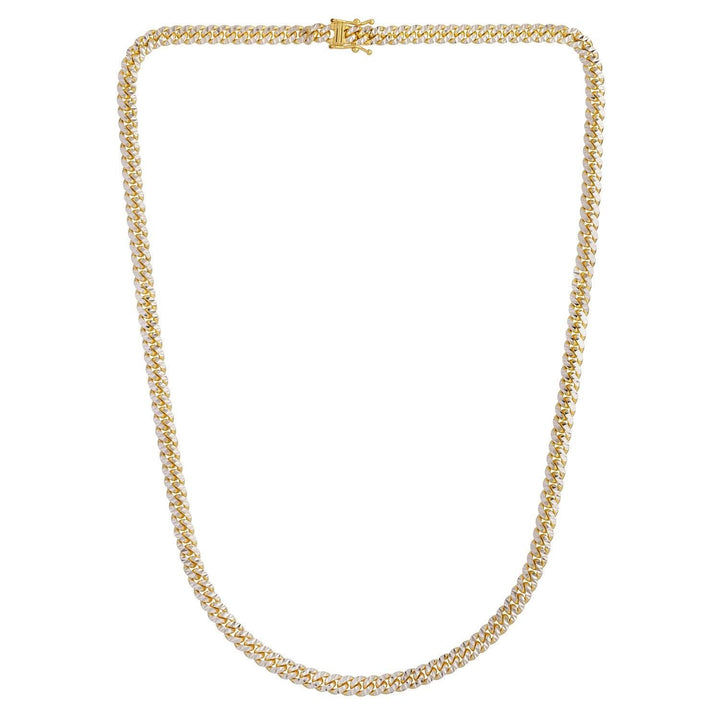 Classic Miami Cuban White Pave Solid Chain in 14k Yellow Gold (5.00 mm)