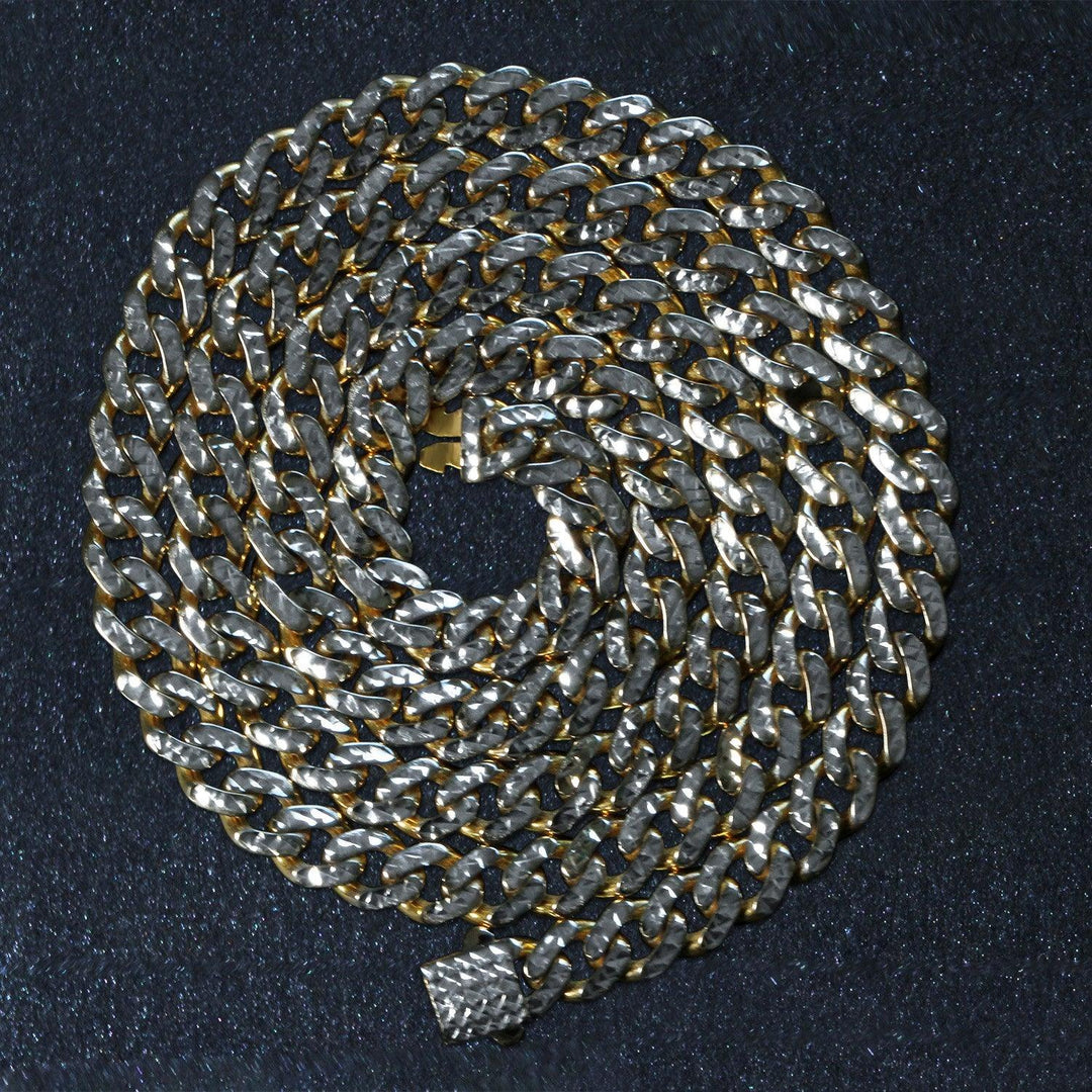14k Yellow Gold White Pave High Polish Modern Lite Miami Cuban Chain (6.50 mm)
