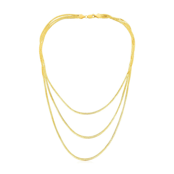 14k Yellow Gold Three Strand Herringbone Chain Necklace