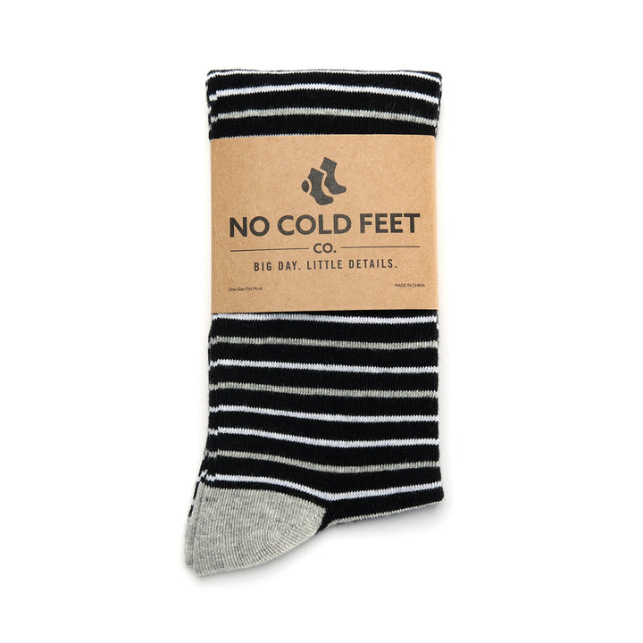 Black, White, and Grey Striped Socks