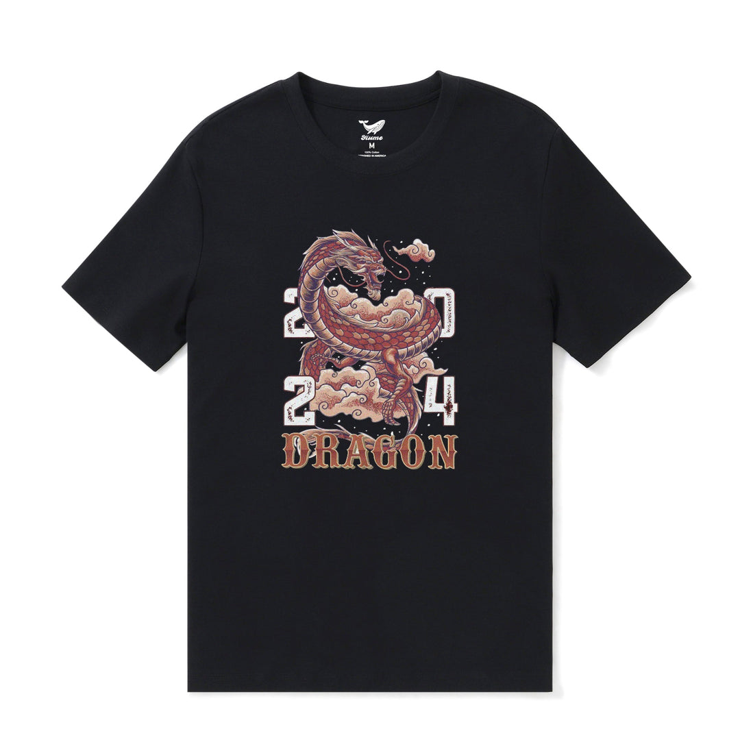Hawaiian Tee For Men Year of the Dragon 2024 Tee Crew Neck 100% Cotton - BLACK By Shawn