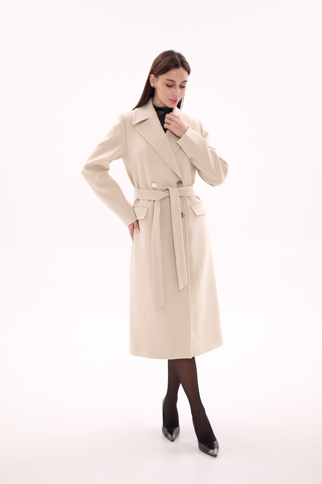 Denise Cashmere Blend Overcoat in Nude