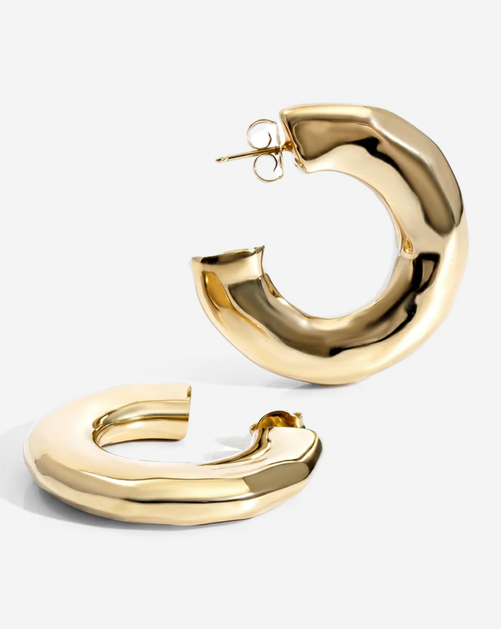 Emma Chunky Hammered Gold Hoop Earrings