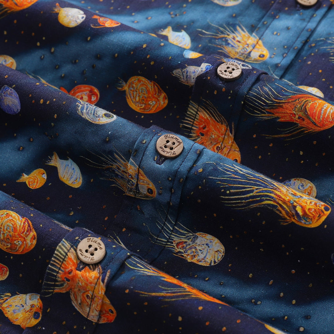 Men's Hawaiian Shirt Aquatic Reverie Print Cotton Button-down Short Sleeve Aloha Shirt By Amy