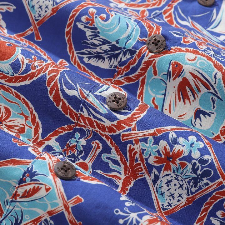 1960s Vintage Hawaiian Shirt For Men Table Time Shirt Camp Collar 100% Cotton By Evan
