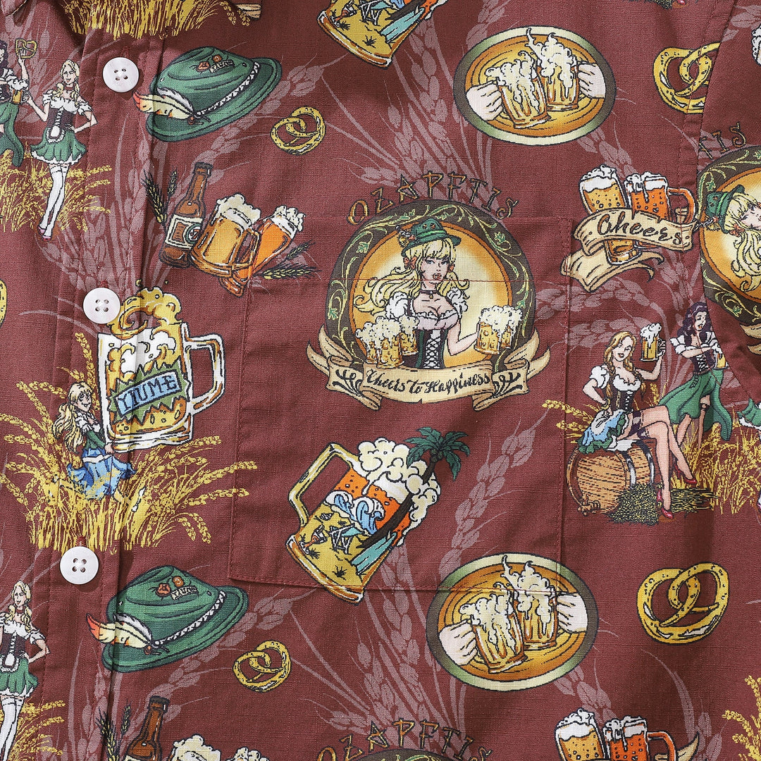 Men's Hawaiian Shirt “O'zapft is” Print Cotton Button-down Short Sleeve Aloha Shirt By Sun
