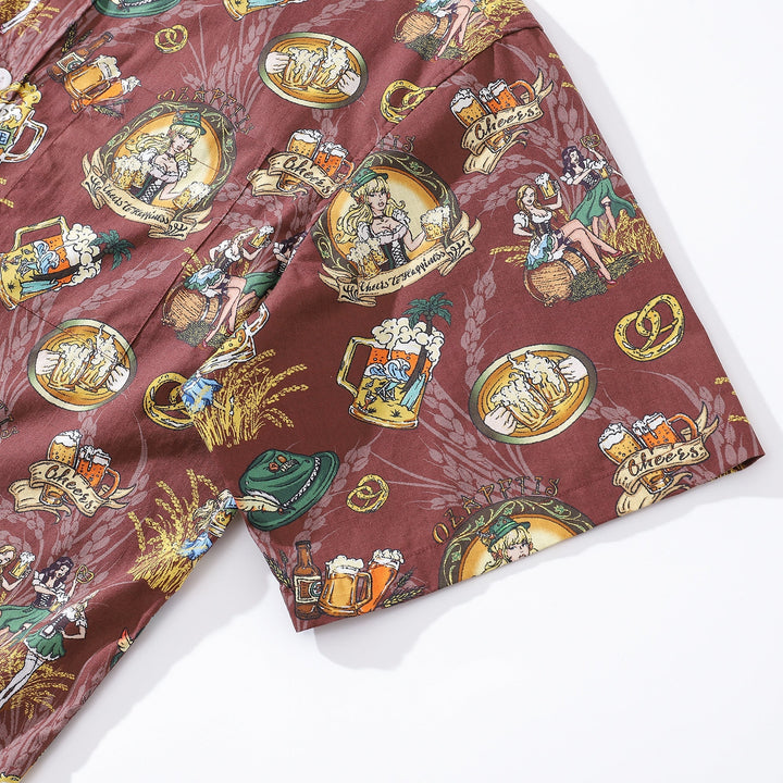 Men's Hawaiian Shirt “O'zapft is” Print Cotton Button-down Short Sleeve Aloha Shirt By Sun