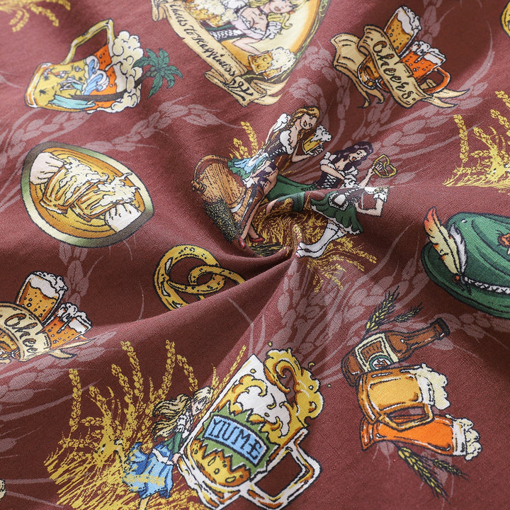 Men's Hawaiian Shirt “O'zapft is” Print Cotton Button-down Short Sleeve Aloha Shirt By Sun