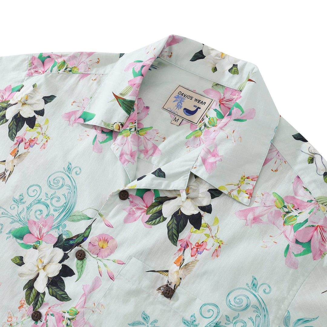 Hawaiian Shirts For Men Hummingbird Print Shirt 100% Cotton By Amy