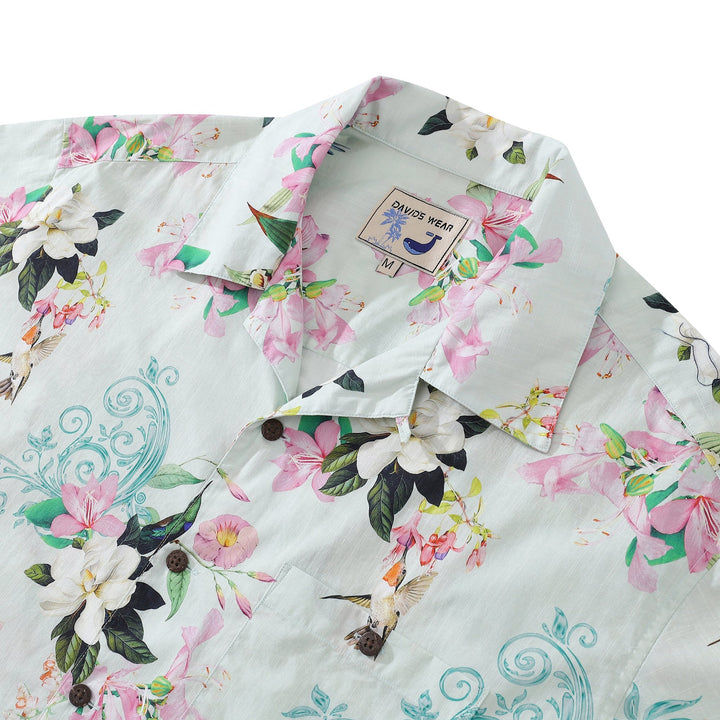 Hawaiian Shirts For Men Hummingbird Print Shirt 100% Cotton By Amy