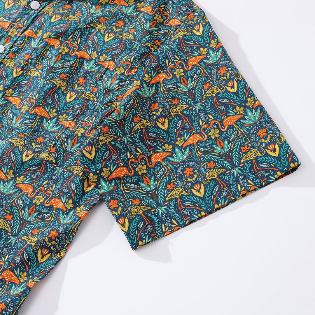 Men's Hawaiian Shirt Joyful Jungle Print By Cassandra O'Leary Cotton Button-down Short Sleeve Aloha Shirt