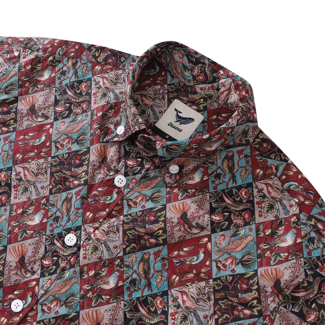 Men's Hawaiian Shirt Symphony of Birds Print Cotton Button-down Short Sleeve Aloha Shirt By Amy