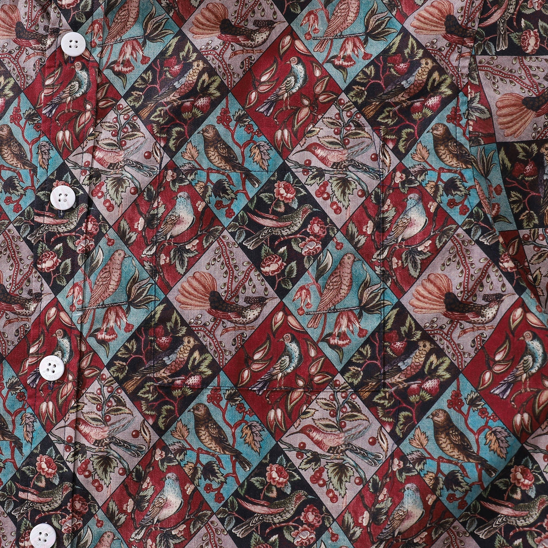 Men's Hawaiian Shirt Symphony of Birds Print Cotton Button-down Short Sleeve Aloha Shirt By Amy