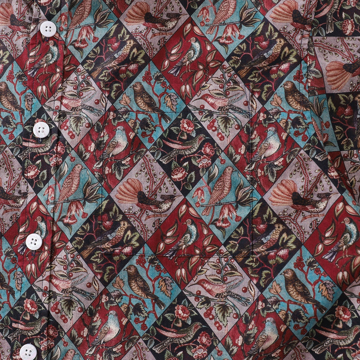Men's Hawaiian Shirt Symphony of Birds Print Cotton Button-down Short Sleeve Aloha Shirt By Amy