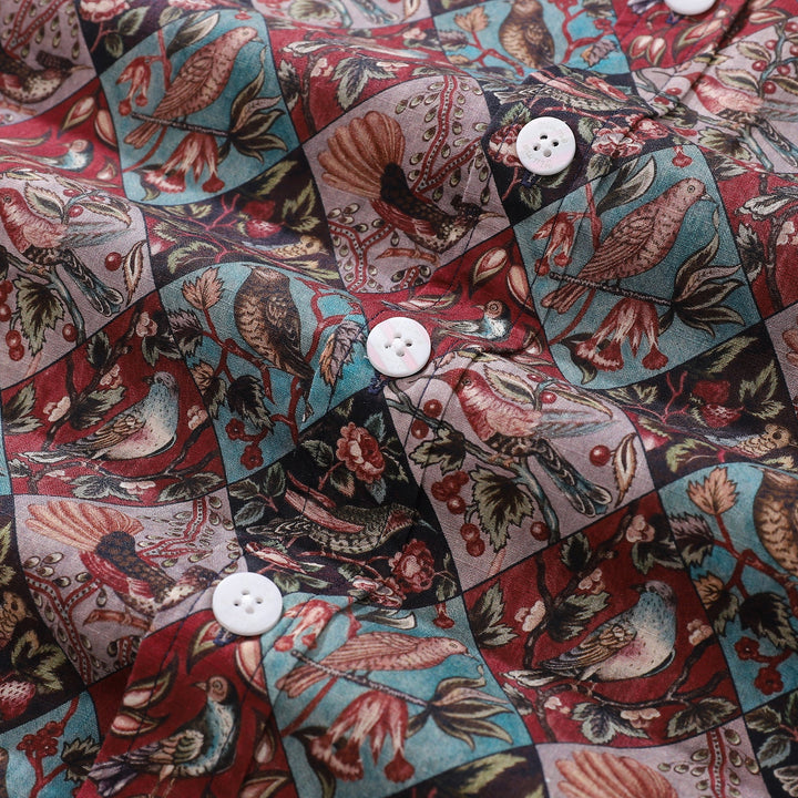 Men's Hawaiian Shirt Symphony of Birds Print Cotton Button-down Short Sleeve Aloha Shirt By Amy