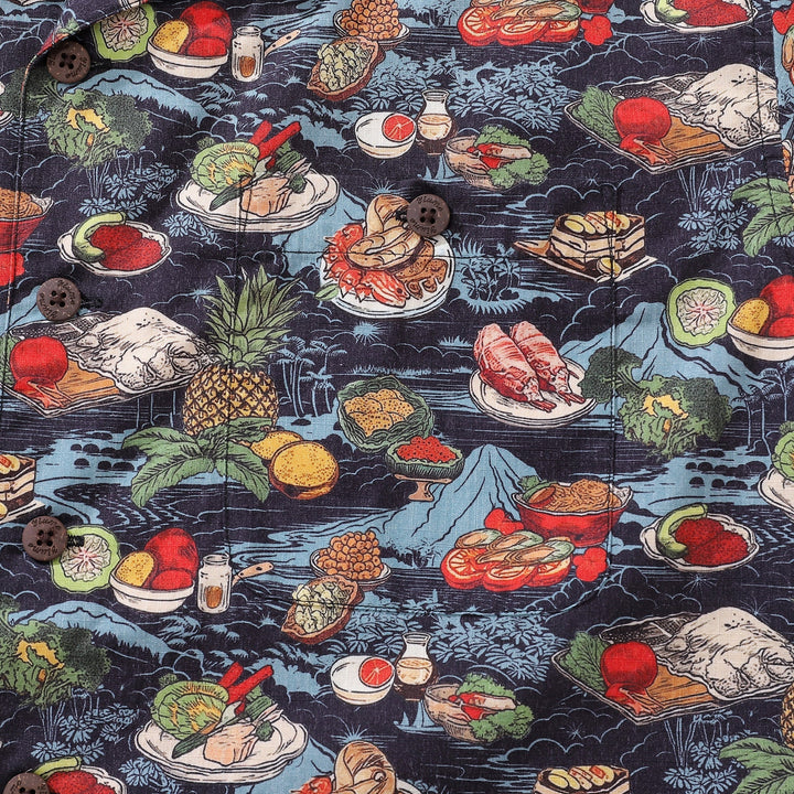 1970s Vintage Hawaiian Shirt Thanksgiving feast Shirt Camp Collar 100% Cotton By Amy