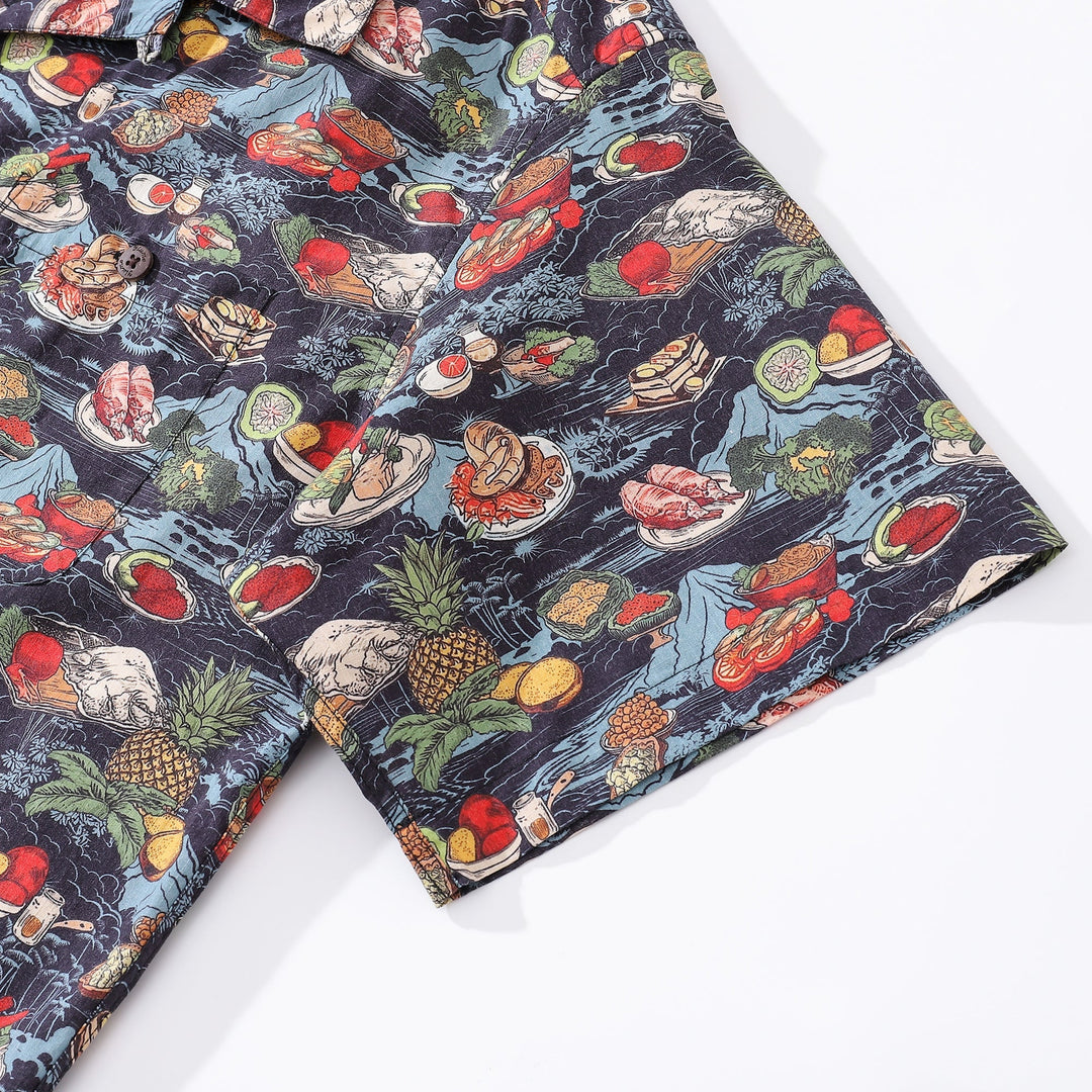 1970s Vintage Hawaiian Shirt Thanksgiving feast Shirt Camp Collar 100% Cotton By Amy