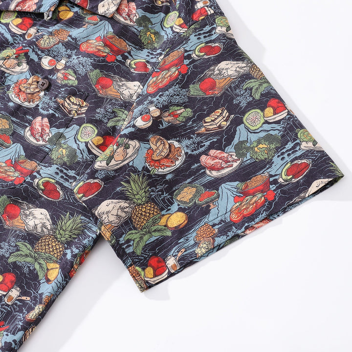 1970s Vintage Hawaiian Shirt Thanksgiving feast Shirt Camp Collar 100% Cotton By Amy