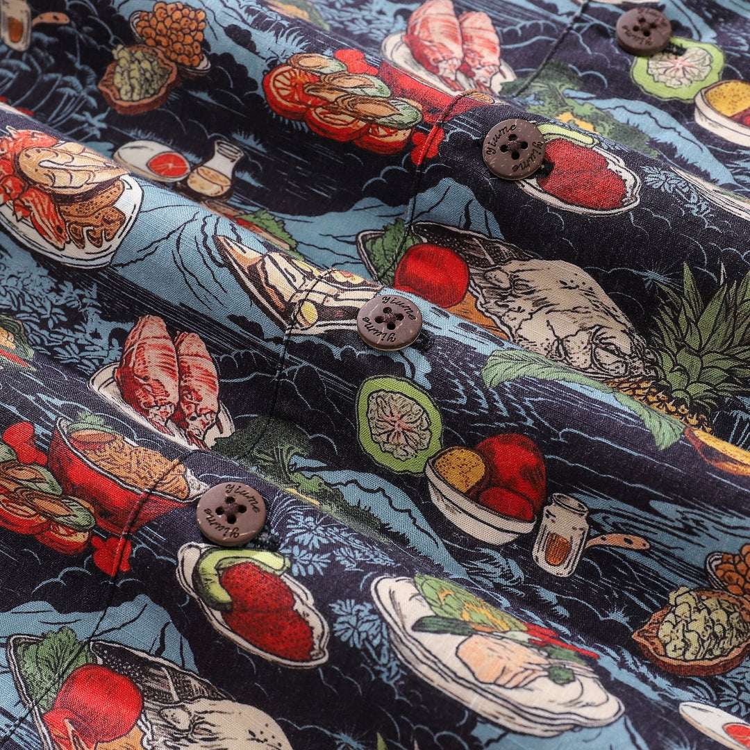1970s Vintage Hawaiian Shirt Thanksgiving feast Shirt Camp Collar 100% Cotton By Amy