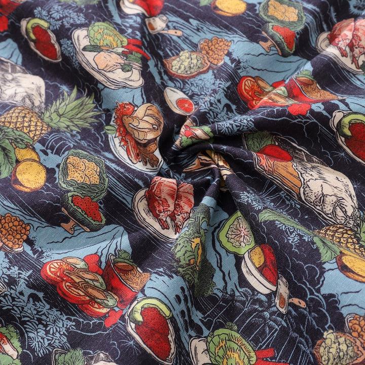 1970s Vintage Hawaiian Shirt Thanksgiving feast Shirt Camp Collar 100% Cotton By Amy