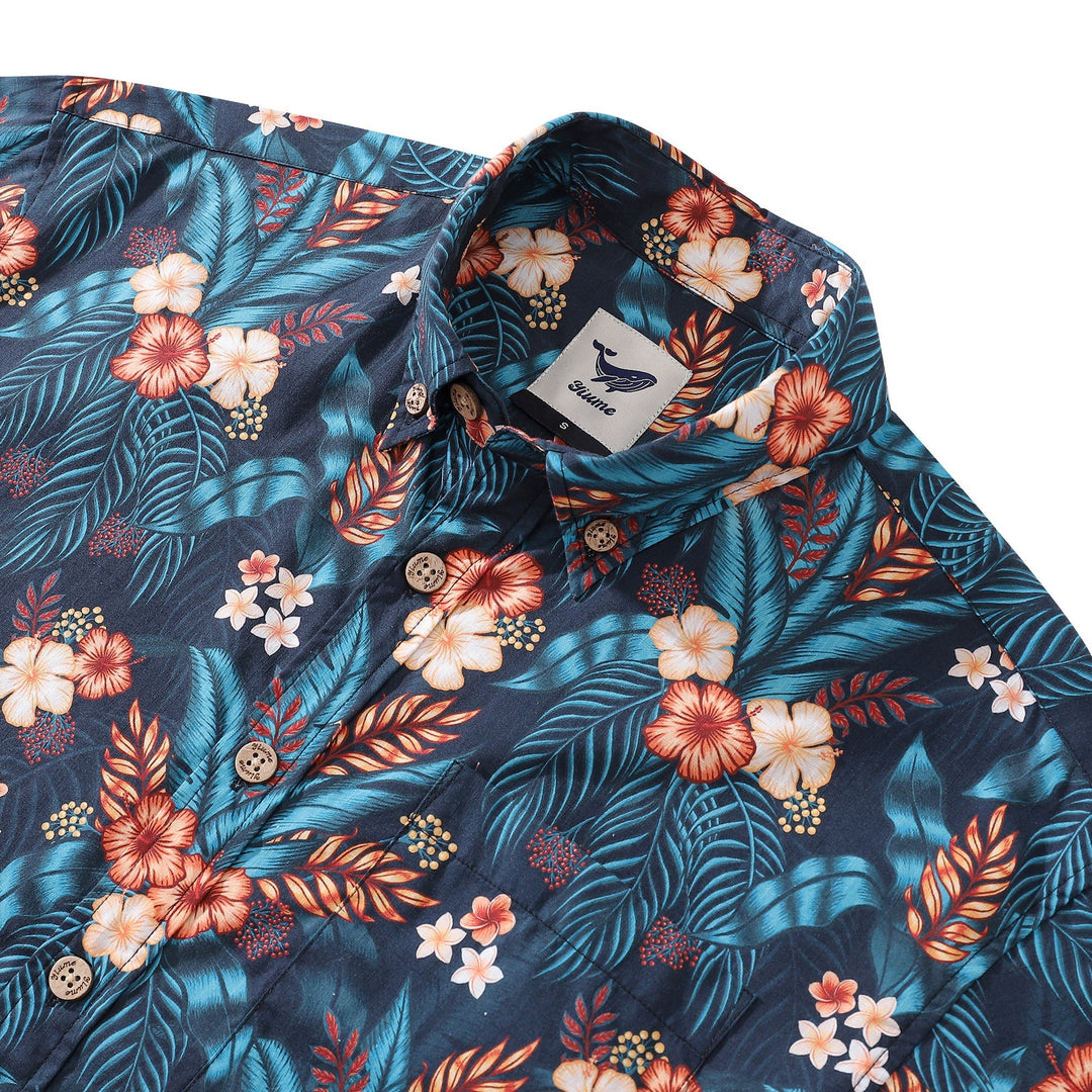 Men's Hawaiian Shirt Tropical Night Print By ME.COCO.DESIGN Cotton Button-down Short Sleeve Aloha Shirt