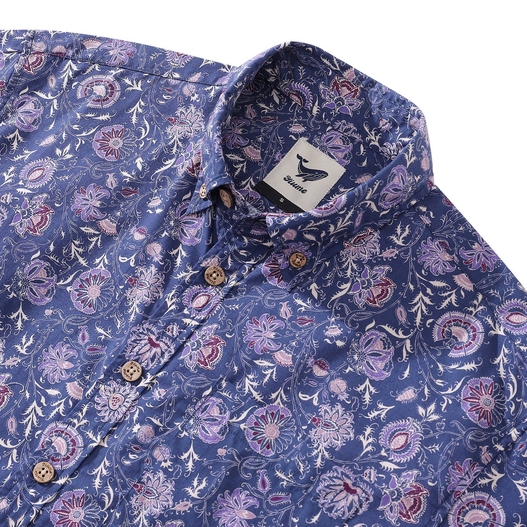 Men's Hawaiian Shirt Mystic Flowers Print Cotton Button-down Short Sleeve Aloha Shirt By Amy