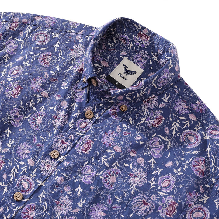 Men's Hawaiian Shirt Mystic Flowers Print Cotton Button-down Short Sleeve Aloha Shirt By Amy