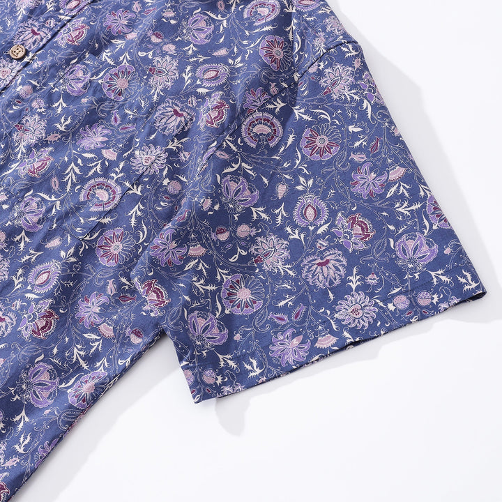 Men's Hawaiian Shirt Mystic Flowers Print Cotton Button-down Short Sleeve Aloha Shirt By Amy