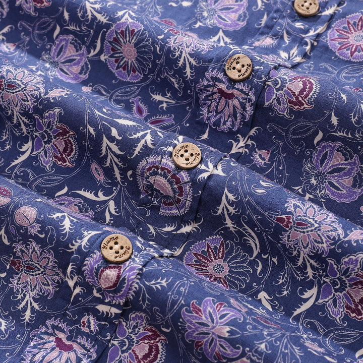 Men's Hawaiian Shirt Mystic Flowers Print Cotton Button-down Short Sleeve Aloha Shirt By Amy