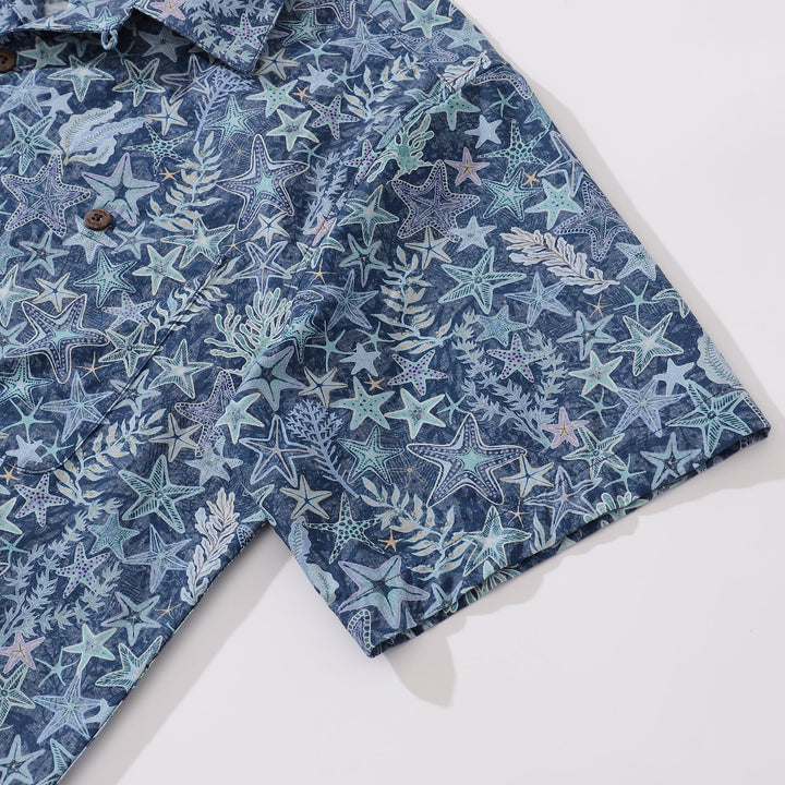 Hawaiian Shirt For Men Sea Stars and Coral Shirt Camp Collar 100% Cotton By Sherry