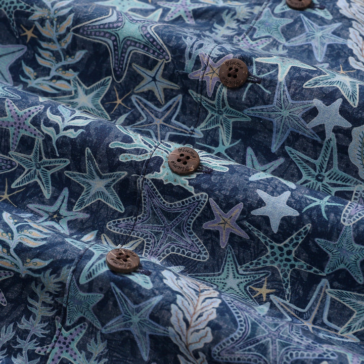 Hawaiian Shirt For Men Sea Stars and Coral Shirt Camp Collar 100% Cotton By Sherry