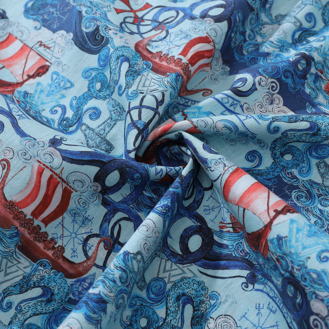 Men's Hawaiian Shirt Vikings By Alice Brown Cotton Button-down Short Sleeve Aloha Shirt