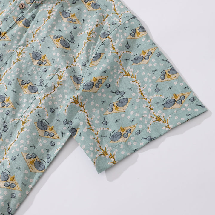 Men's Hawaiian Shirt Tea Ceremony By ME.COCO.DESIGN Cotton Button-down Short Sleeve Aloha Shirt
