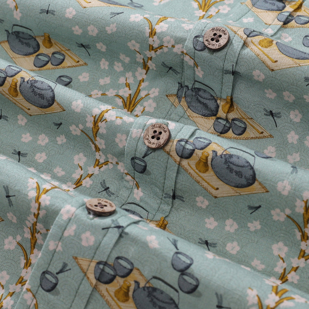 Men's Hawaiian Shirt Tea Ceremony By ME.COCO.DESIGN Cotton Button-down Short Sleeve Aloha Shirt