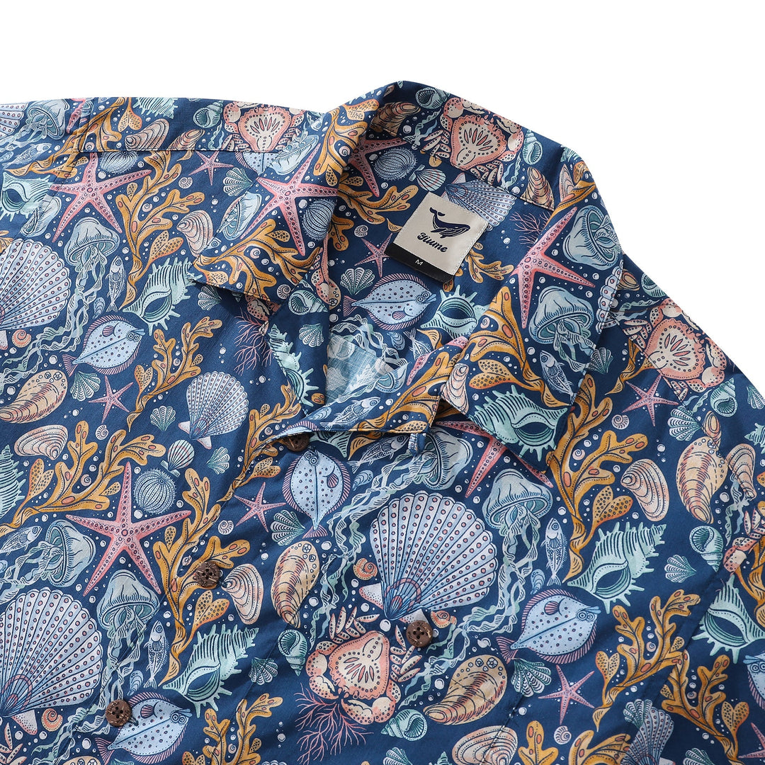 Hawaiian Shirt For Men Deep Sea Damask By Rebecca Elfast Shirt Camp Collar 100% Cotton