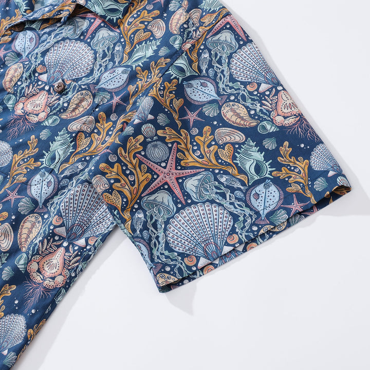 Hawaiian Shirt For Men Deep Sea Damask By Rebecca Elfast Shirt Camp Collar 100% Cotton