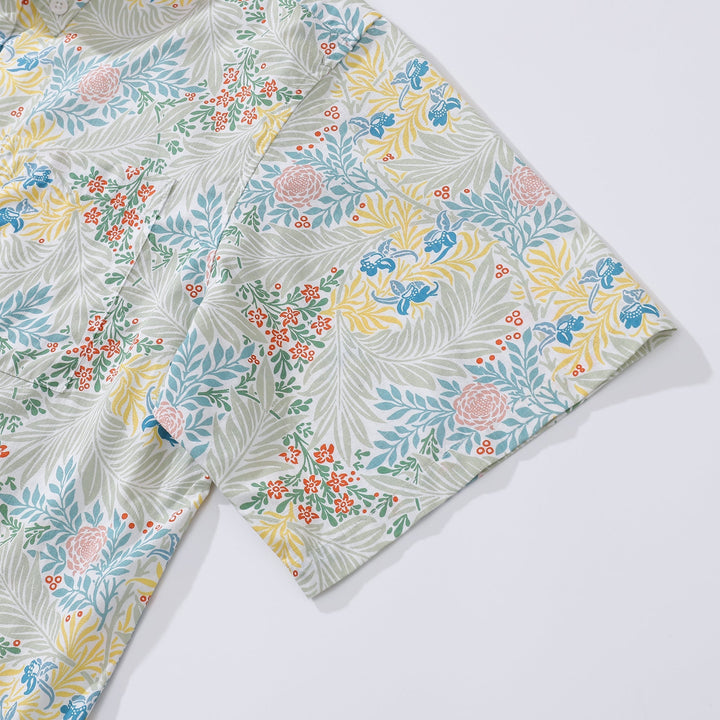Men's Hawaiian Shirt Flying Swallow Grass Print Cotton Button-down Short Sleeve Aloha Shirt