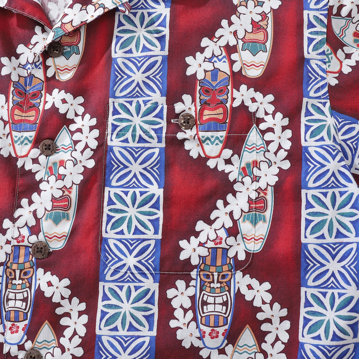 Hawaiian Shirt For Men Surfboard and Lei Shirt Camp Collar 100% Cotton By Amy