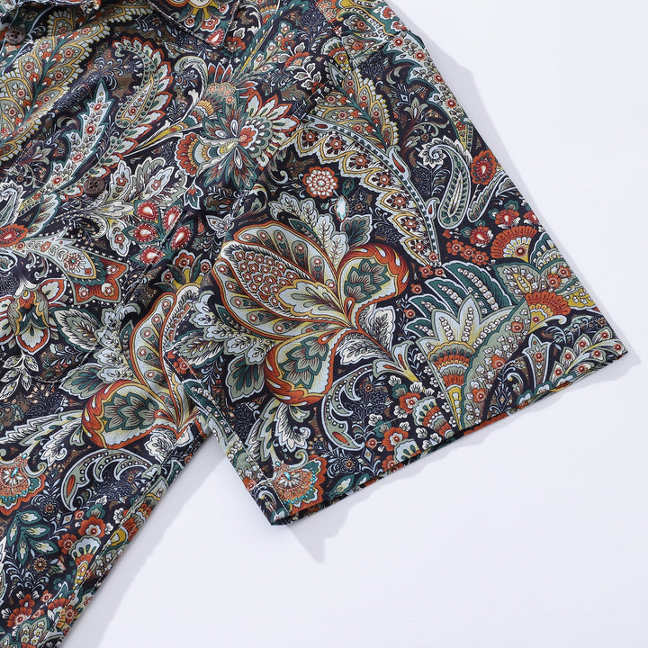 Hawaiian Shirt For Men Scrollwork Shirt Camp Collar 100% Cotton By Sylvia