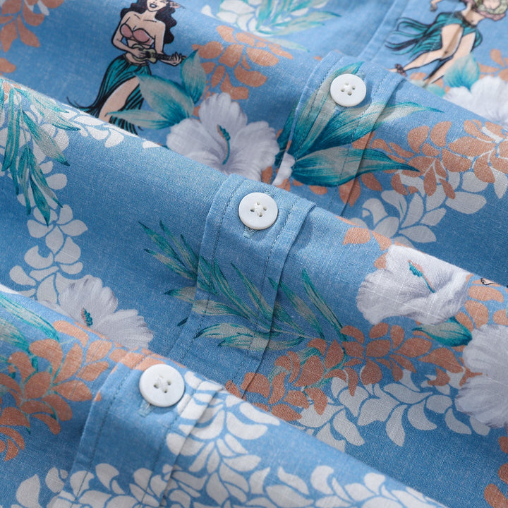 Hawaiian Shirt For Men Blue Short Sleeve Hawaii Hula Dance Print Designer Shirt By Amy