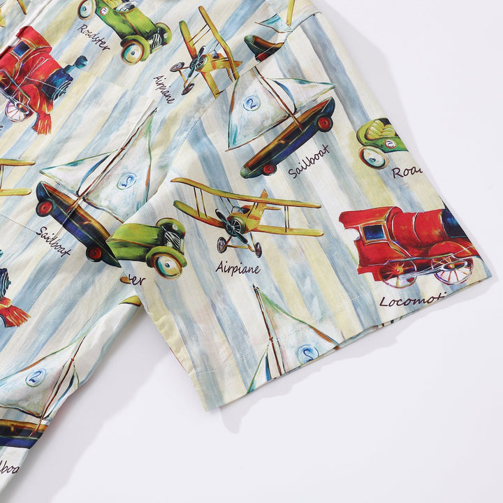 Men's Hawaiian Shirt Travel Memories Print Cotton Button-down Short Sleeve Aloha Shirt