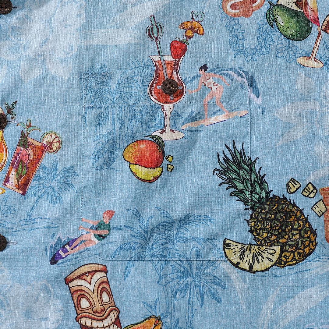 Hawaiian Shirts For Men Tiki Art Cocktail Party Tropical-Themed Print Shirt By Amy
