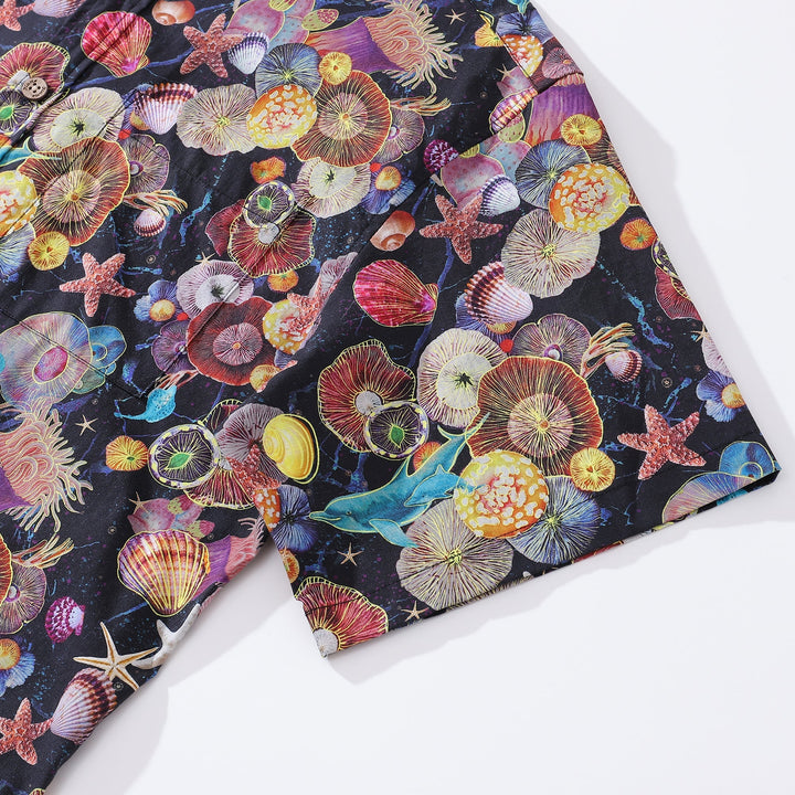 Men's Hawaiian Shirt Coral Wonderland Print Cotton Button-down Short Sleeve Aloha Shirt By Sylvia